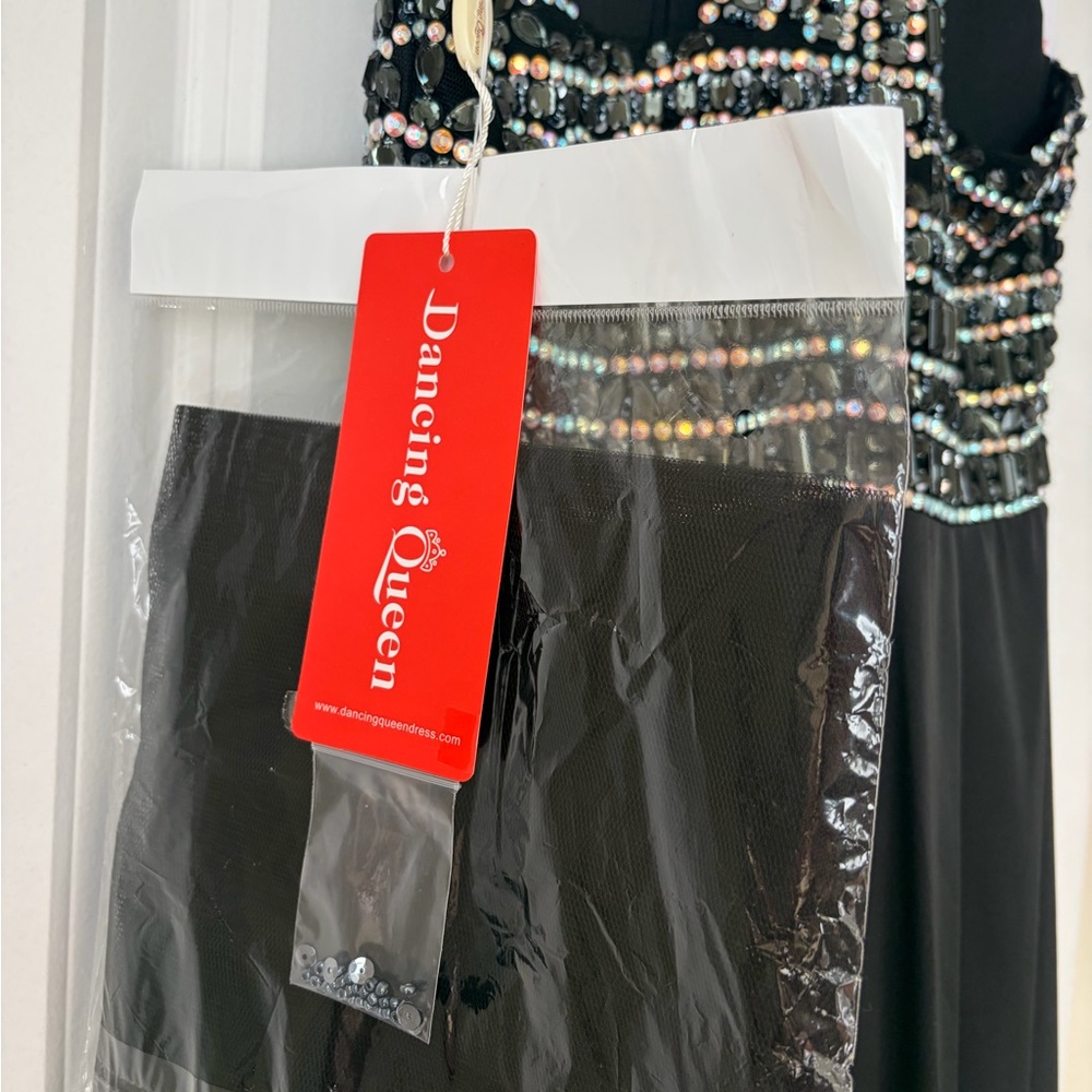 Black Beaded Halter Prom Gown - Picture 6 of 8